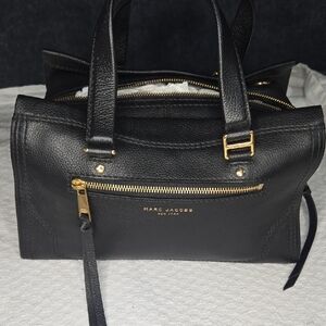 Marc Jacobs Black Leather Satchel with Gold Hardware